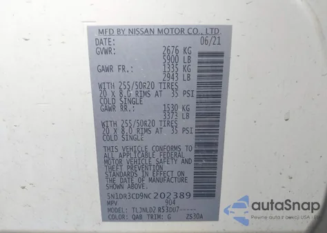 2022 Nissan Pathfinder Sl 4Wd из США, поврежденный, VIN 5N1DR3CD9NC202389